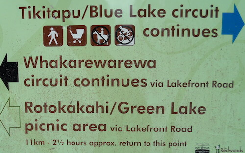 Signage for Rotokākahi/Green Lake walk.