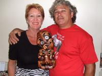 My friends Karen & Laurie with their Tiki from Ohinemutu Maori Handcrafts. They are so proud of it.