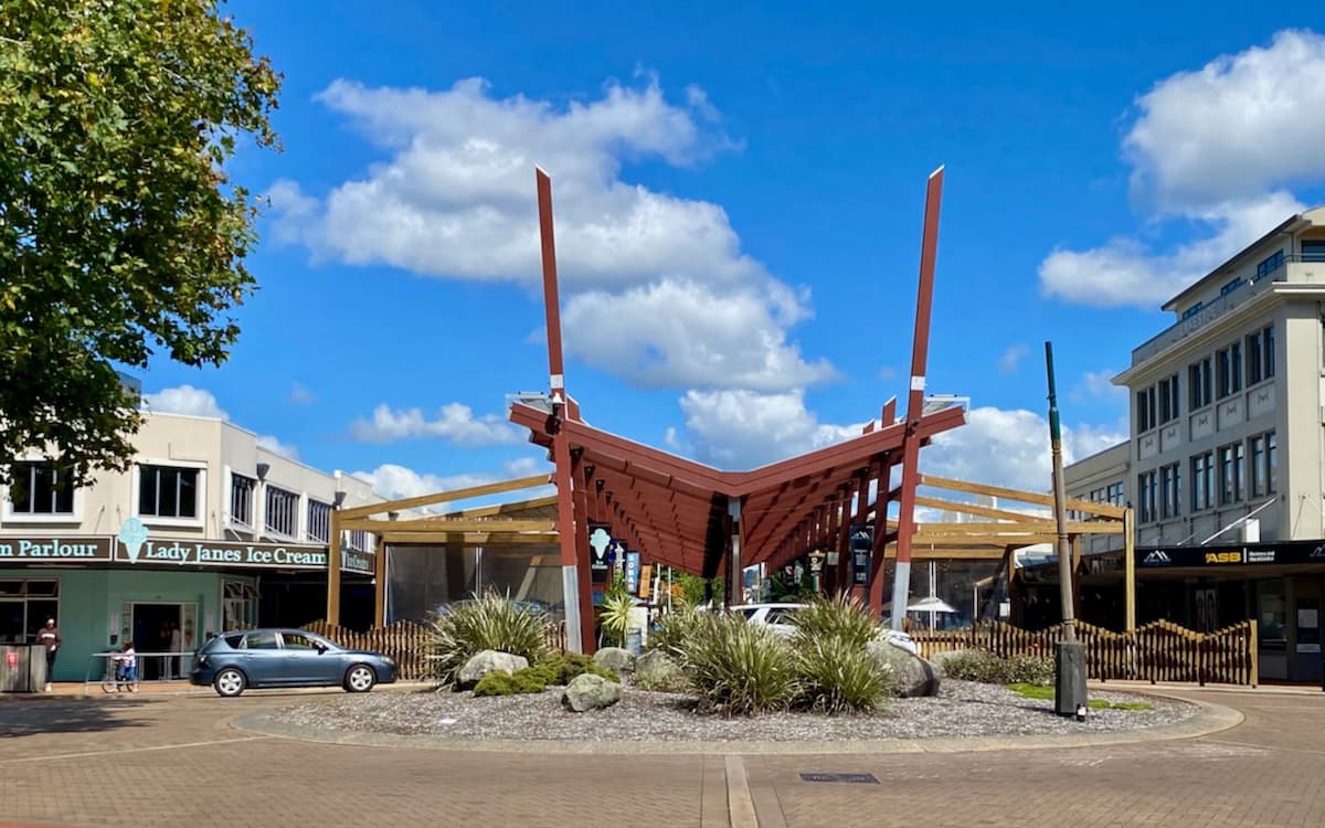 Northern entrance to Eat Streat - cnr Whakaue and Tutanekai Streets.