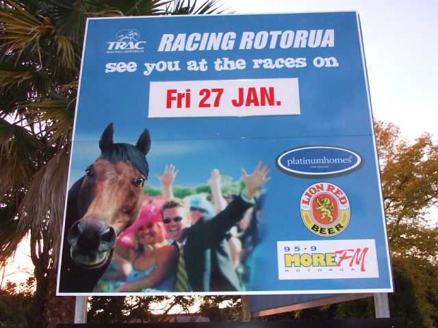 I love the horse on this racing Rotorua sign, he looks so nosy Sign advertising the races at Rotorua