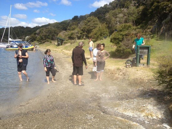 Tarawera Water Taxi Eco Tour party on Hot Water Beach