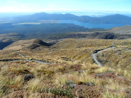 Downhill on the Tongariro Crossing, New Zealand.