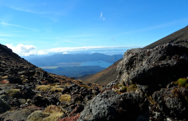 Views of Lakes Rotoaira and Taupo from a Tongariro Crossing pass. New Zealand