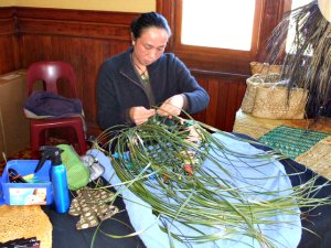 A first year flax weaving studen