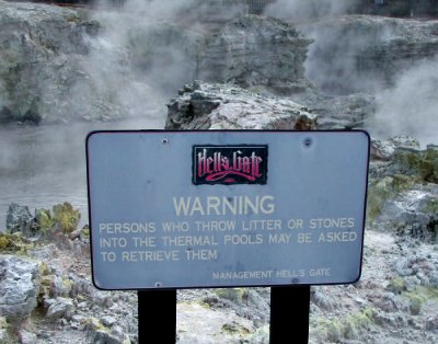 A warning sign at Hells Gate Rotorua