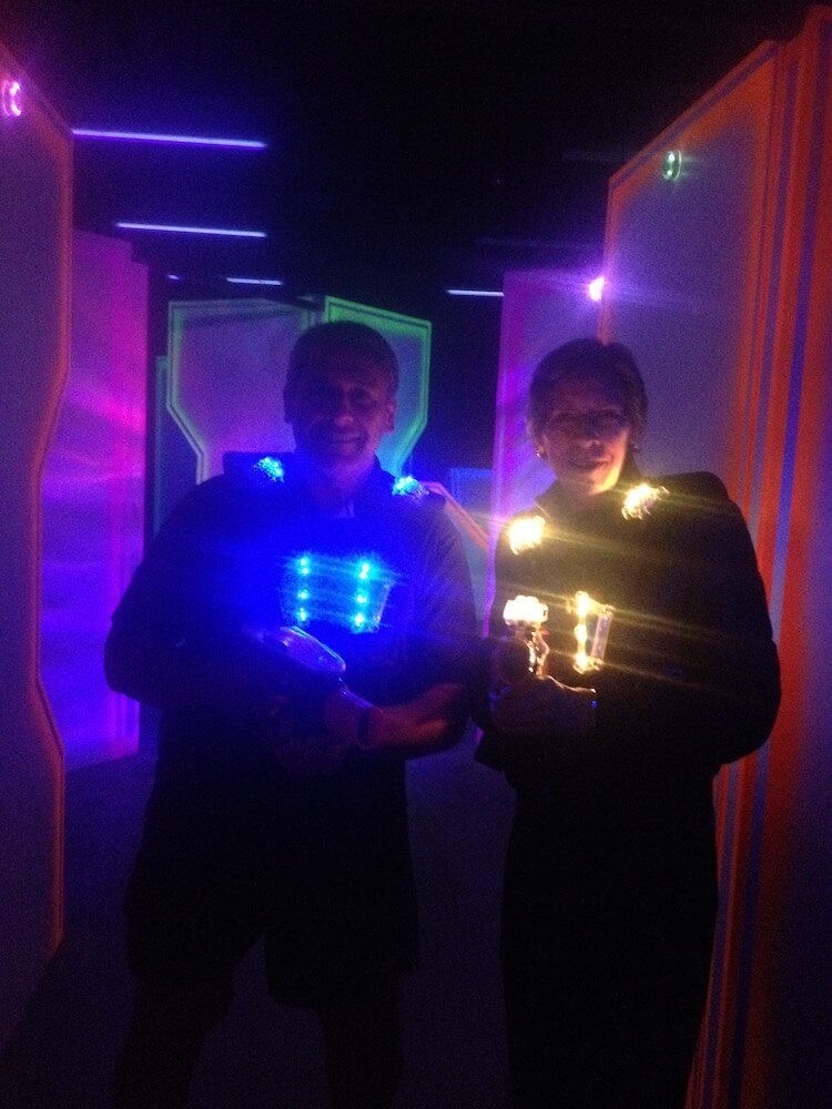 Author and brother playing Megazone Laser Tag