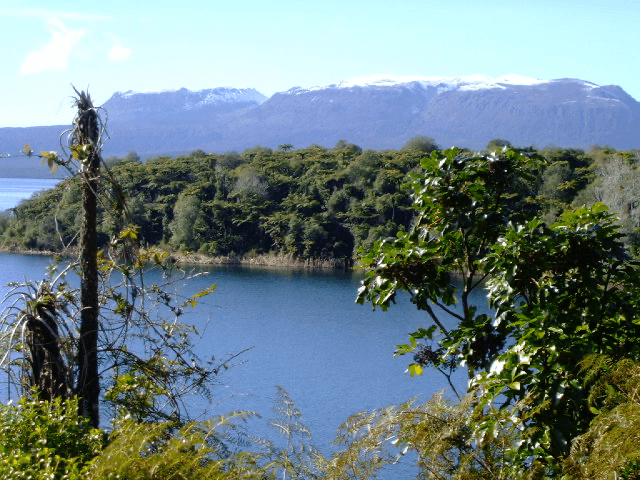 Lake Tarawera with Mt Tarawera in the background.
