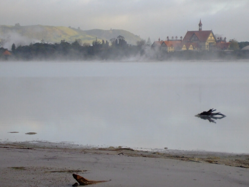 View from Sulphur Point Flats to the Bath House, Rotorua