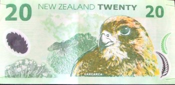 NZ $20 note featuring the native falcon