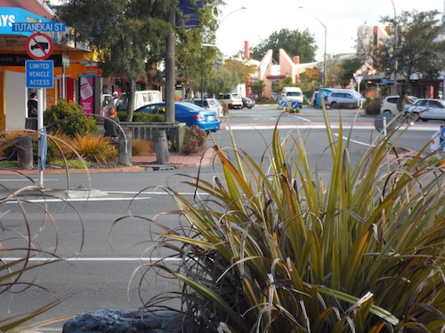 The view from Rotorua Mall, Victoria St., towards the City Focus.