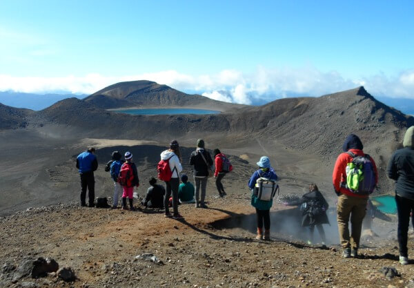 View of the Blue and Emerald Lakes on the Tongariro Crossing, New Zealand.