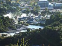 View over Whakarewarewa village, Rotorua, NZ.