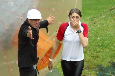 End end result of a zorb ride in Rotorua